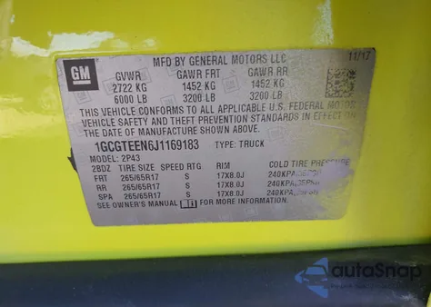 2018 Chevrolet Colorado Zr2 из США, поврежденный, VIN 1GCGTEEN6J1169183